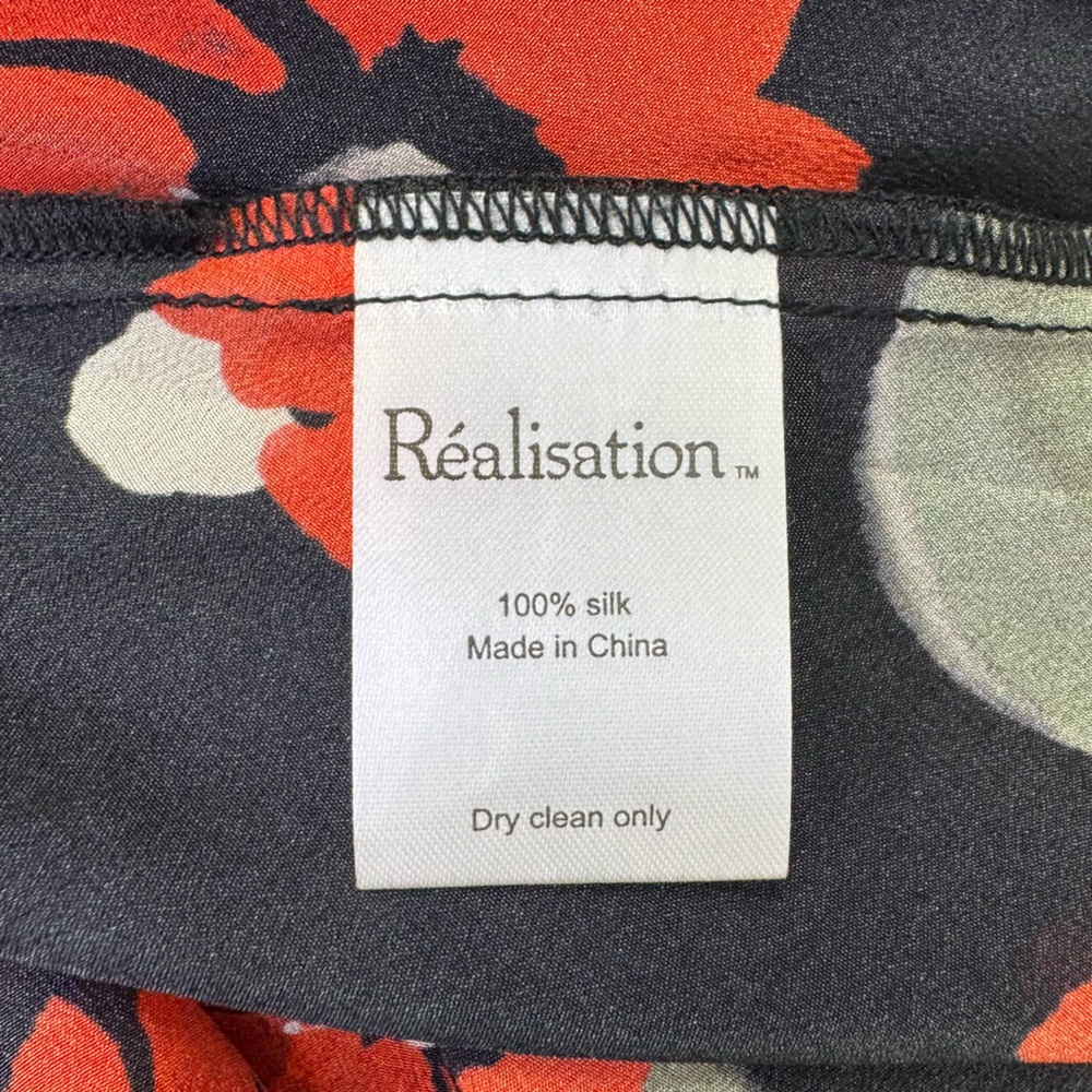 Realisation Par Black Satin Midi Slip Dress with Red Floral Print - Picture 12 of 13